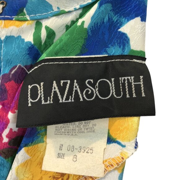 Vintage Plaza South Floral Puff Sleeve Smocked Drop Waist Midi Dress Size 8 - Picture 4 of 14